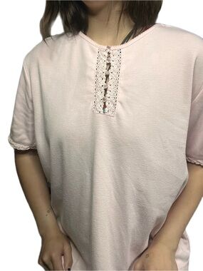 Vtg 90s Tradition Lace Placket Tee Coquette Balletcore Size XL